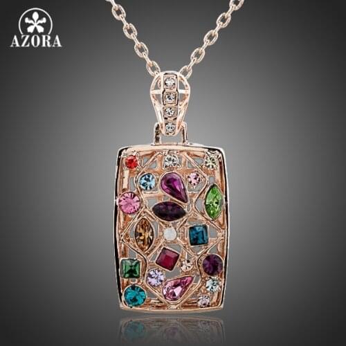 AZORA Gorgeous Rose Gold Color Multicolour Stellux Austrian Crystal Jewelry Pendant Necklace TN0083