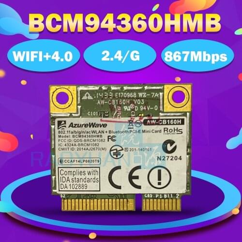 AzureWave AW-CB160H BCM94360HMB BCM94360 Half Mini PCI-express Bluetooth4.0+802.11AC 867Mbps Wireless WIFI WLAN Card