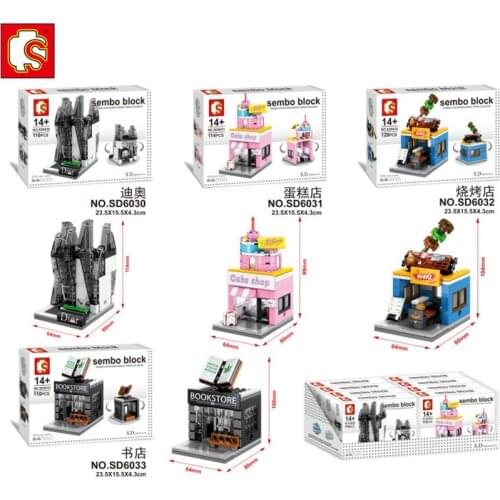 SEMBO Blocks Mini Store DIY Building Bricks Micro street Shop 3D Auction Model Educational Kids toys Girls Gifts SD 6030-SD6033