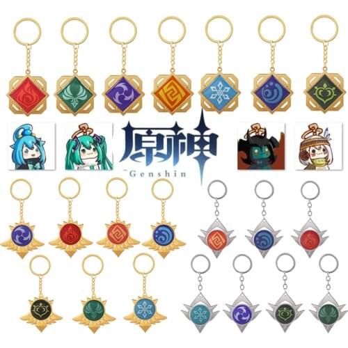 20Pcs/Lot Game Genshin Impact Keychains Eye of God 7 Element Weapons Double Sided Key Chain For Men Cosplay Jewelry Wholesale