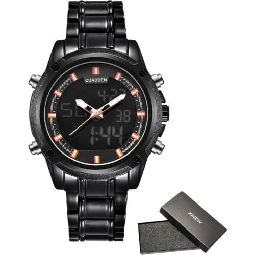 New Fashion Digital Men Full Steel Led Watch Chronograph Business Watch Men Waterproof Dual Time Watch Montres de Marque de Luxe