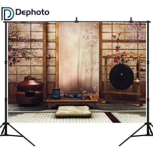 DePhoto backdrop for photographic studio Japan style Tea set classic room flower forest professional background photobooth