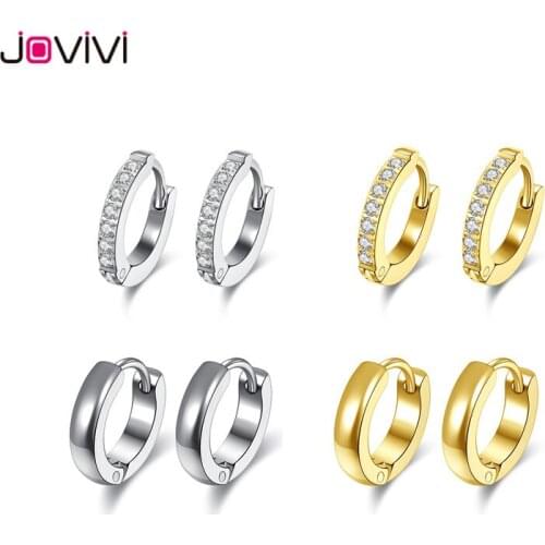 JOVIVI 18G Stainless Steel Zirconia Huggie Hoop Earrings Round Loop Earring Fashion Ear Piercing Jewelry for Men Women 8 Pcs