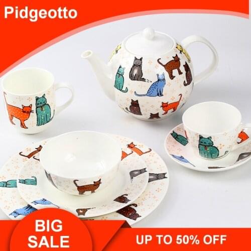 British Cat Bone China Ceramic Tableware Set Coffee cup and saucer,Teapot,Dinner Plate,Mug,Soup Bowl,Side Plate Free Shipping