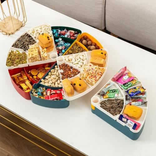 Triangle Rotation Candy Box Household Multi-Functional Storage Box Compartment Snack Box Dry Fruit Tray Dispenser For Storage U3