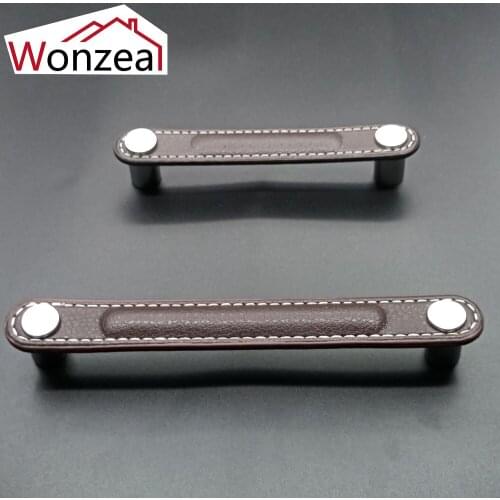 Darn Brown Color Leather furniture pull C:C 96mm/128mm handle modern europe style handle knob for doors cabinets supboards
