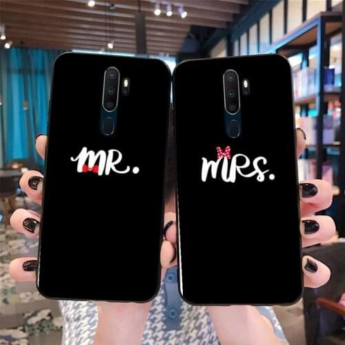 Cute Bow Mr Mrs Couple Cover Black Soft Shell Phone Case For Oppo A5 A9 2020 Reno2 z Renoace 3pro Realme5Pro