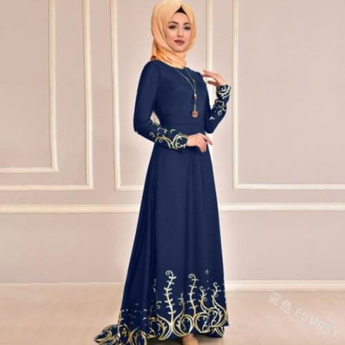 Muslim Dress Long Sleeve High Waist Print Slim O-neck Dress Middle East Saudi Arabia Duabi Abaya Turkey Muslim Dress Donsignet