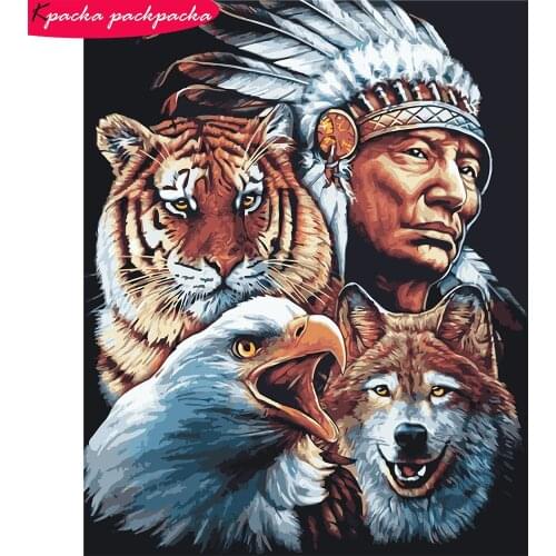 DIY Human And Animal Paint By Number Full Kits No Frame Acrylic Painting 50x40cm 26 Colors Hand Painted Diff:4 Stars VA-2035