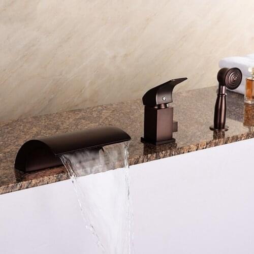 Antique brass Bathroom Bathtub faucet set brown waterfall cold hot shower faucet set three holes Single handle high quality