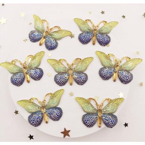 New 20pcs Resin 25*38mm Colorful Butterfly Flatback Rhinestone 1 Hole Ornament DIY Wedding Applique Craft S19