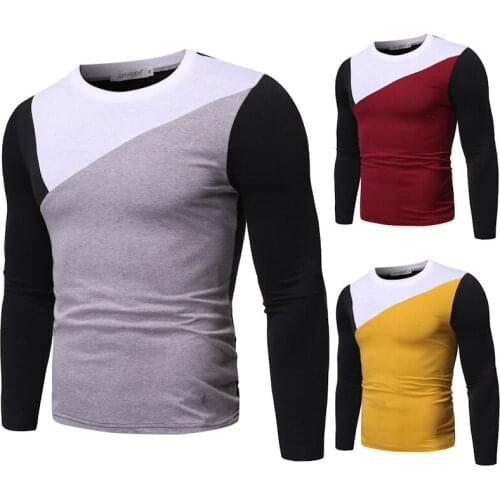 2021 Spring & Autumn New Arrivals All-match Casual Fashion Round Neck Contrast Color Slim Men Long-sleeved T-shirt Free Shipping