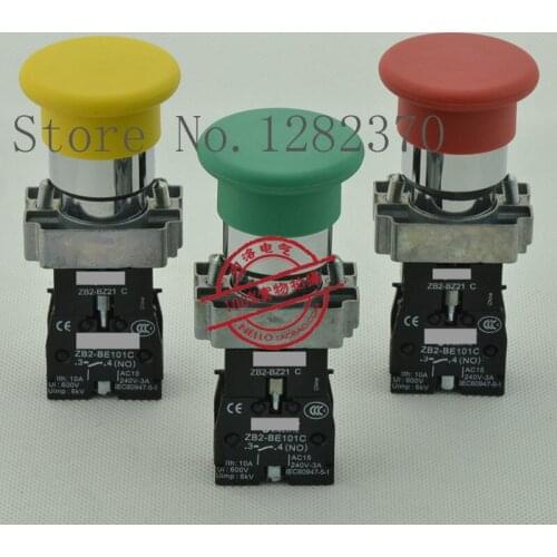 [ZOB] original 22mm metal button switch 40 mushroom head XB2BC * 1C.A R/G/B/Y/BK self-locking self-reset 1NO 1NC --10pcs/lot