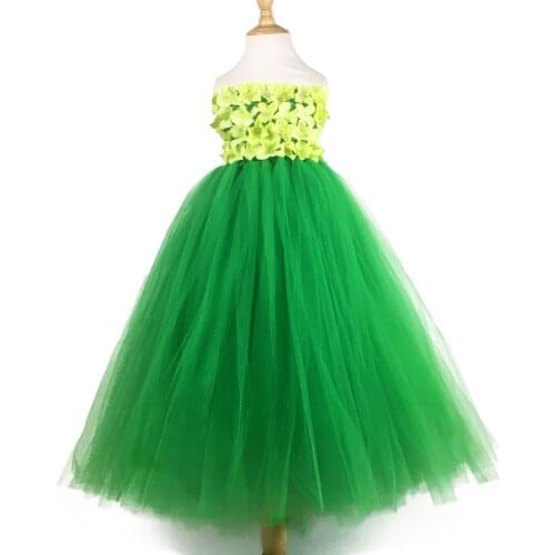 Girls Green Pearl Flower Petals Tutu Dress Kids Crochet Corset Long Dress Ball Gown with Hairbow Children Birthday Party Dresses