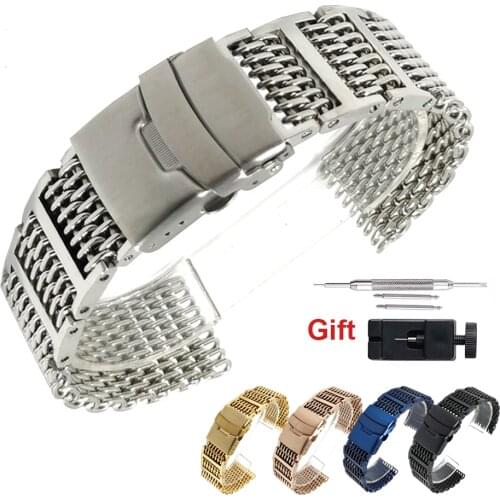 High Quality 20mm 22mm 24mm Solid Stainless Steel Watch Band Strap Mesh Milanese Folding Buckle Watchband Bracelet Accessories