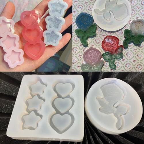 Rose Flower Shaker Silicone Mold DIY Resin Heart Star Shakers Charms Epoxy Resin Jewelry Accessories Pendant Molds Handmade