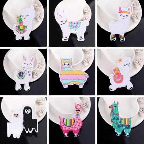 Cute Alpaca Sheep Iron On Patches For Clothing Cartoon Patch Embroidered Patches Tshirt Fabric Patch Sticker Applique On Clothes