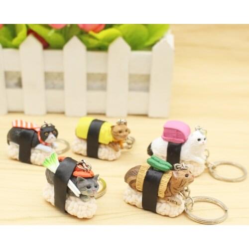 Cute Cartoon Sushi Cat Plastic Keychain For Women Handbag Key Chain Car Keyrings Jewelry Random One Piece A223