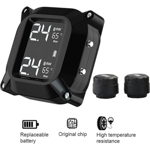 Motorcycle TPMS Tire Pressure Tyre Temperature Monitoring Alarm System 2 External Sensors Motorbike TPMS Detector USB Charging