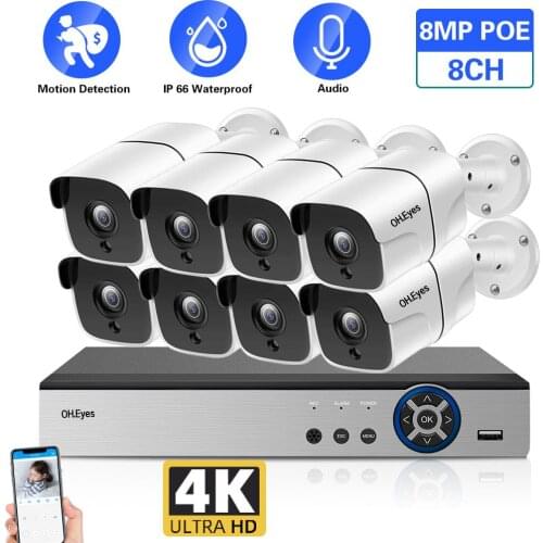 H.265 POE CCTV Camera Security System Kit 4K 8CH NVR Outdoor Waterproof Audio Night Vision POE IP Camera Vedio Surveillance Kit