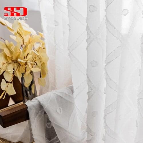 Modern White Tulle Curtains For Living Room Jacquard Bedroom Transparent Yarn European Solid Drape Voile Fabric Window Treatment