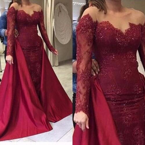 Long Sleeve Mother of the Bride Dresses for Weddings 2019 vestido de madrinha Lace Burgundy Evening Prom Godmother Dresses