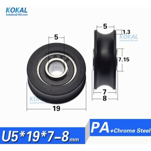 [U0519-7] 10PCS high quality low noise non-standard ball bearing black guide rail sliding wheel roller 5*19*7mm