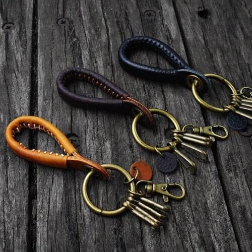 Vintage Leather Key Chain, Handmade Leather Braided Lanyard Keychain For Motorcycle/ Car/Office/Home Keys