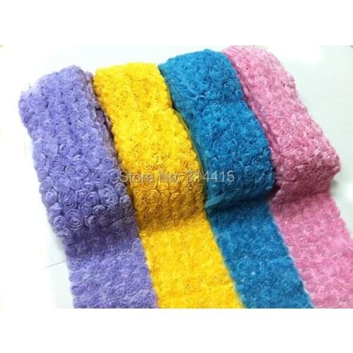 Top quality 11cm Dense Shabby Chiffon rose trim & Thick chiffon 6 bows rosette flower trim 120yards/lot 17 color Free shipping