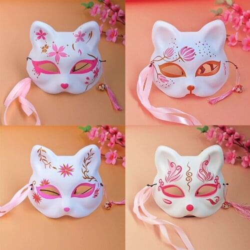 Japanese Anime Cosplay Fox Mask Pink Cherry Half Face Cat Mask Masquerade Festival Cosplay Costume Ball Mask Party Cosplay Props