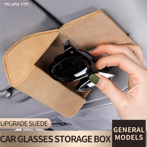 General Suede ؜Car Visor Sunglasses Case Eyeglasses Holder Eye Glasses Box Organizer Sunshade Storage Box Car Accessories