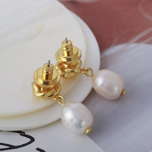 Baroque knotted pearl girl temperament simple earrings