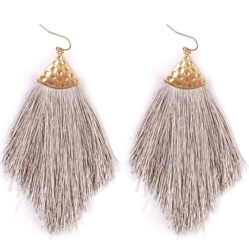 Trendy Bohemian Ten Colors Soft Silk Tassel Dangle Drop Earrings Handmade Geometric Square Long Tassel Drop Earrings For Women