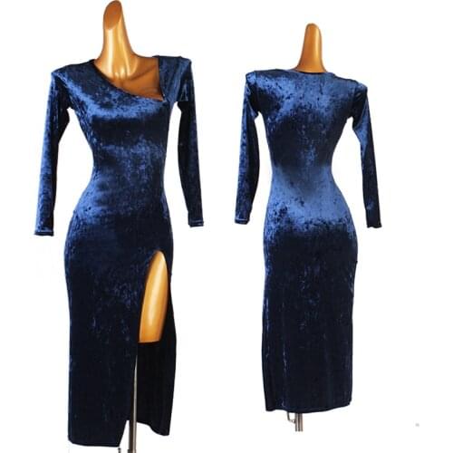 Female Latin Dance Costumes For Women Sexy Long Sleeve Velvet Practice Clothes Ballroom Dance Competition Stage Dresses DQL5204