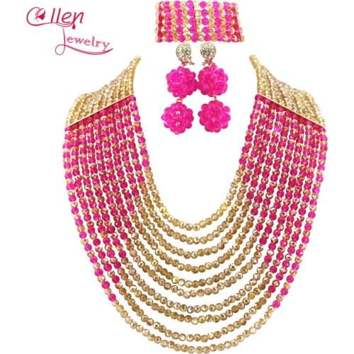 African beaded Necklace Bracelet Earrings Jewelry Sets Statement african Nigerian Wedding Crystal beads Jewelry Sets WS4280