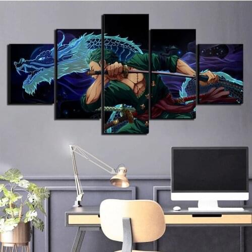 Famous Japanese Anime One Piece Roronoa Zoro 5pieces Art Poster Comic Canvas Painting Mordern Home Decor Wall Picture