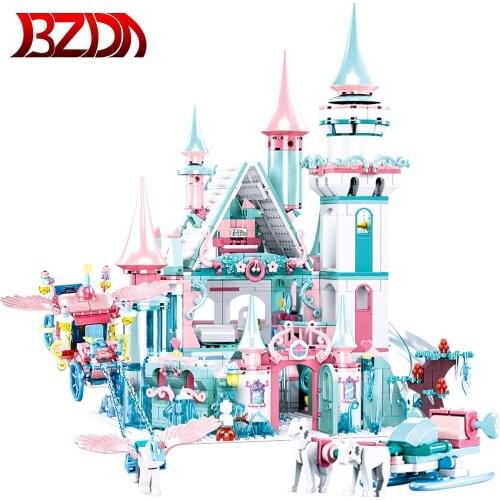 BZDA 1314 PCS Winter Princess Ice Castle Building Blocks Street View Castle Houses Model Bricks Toys For Girls Birthday Gift
