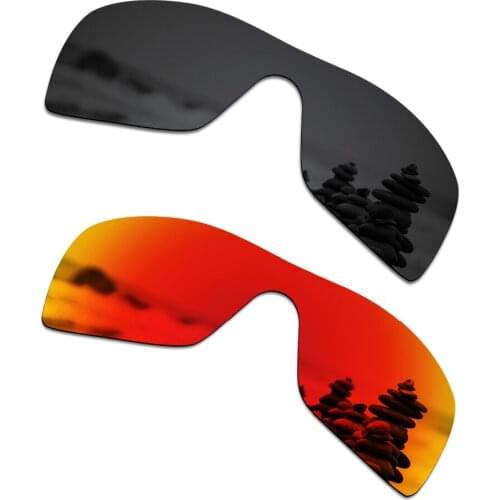 SmartVLT 2 Pieces Polarized Sunglasses Replacement Lenses for Oakley Batwolf Stealth Black and Fire Red