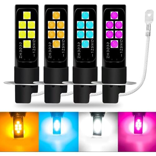 2x LED Car Fog Signal Turn Light Driving Lamp 12SMD 3030 Chips With Lens Auto Fog Lamp Day Running Light Orange Pink purple DRL