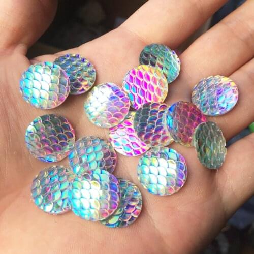 30pcs 16mm AB Resin Round Fish Scale Flatback Rhinestone Strass Wedding Decoration Buttons -A64