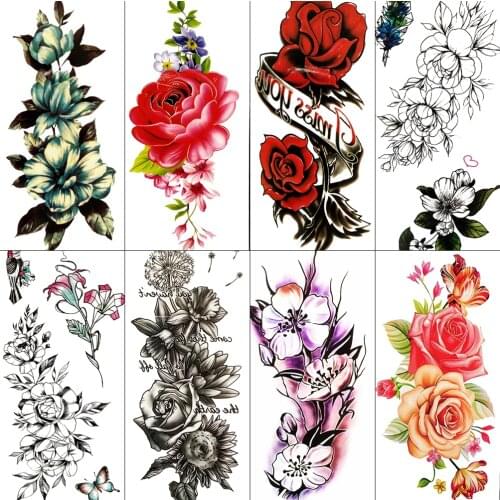 3D DIY Large Red Rose Temporary Tattoo Stickers For Women Girls Body Art Daisy Lily Flower Waterproof Fake Tattoo Paste Decals