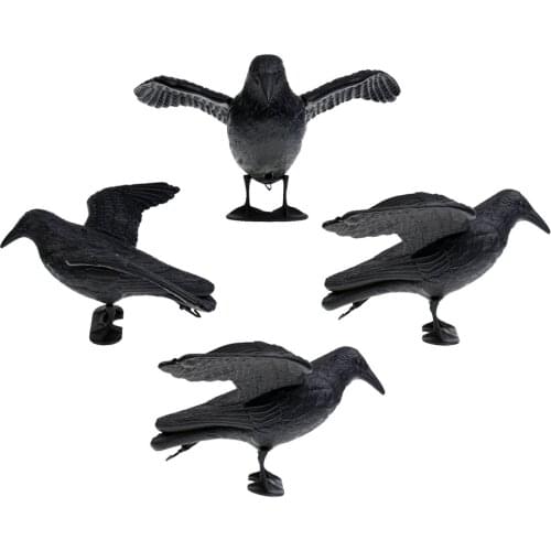 4pcs Plastic Hunting Crow Decoys Garden Bird Deter Scarecrow Mice