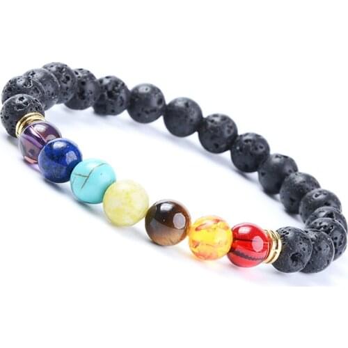 7 Chakra Black Lava Healing Beads Bracelet Natural Stone Yoga Bracelet Colorful Volcanic Rock Fashion Jewelry For Women Men