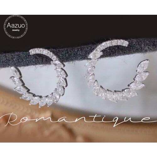 Aazuo 18K Pure White Gold Fine Jewelry Real Marquise Diamonds 0.90ct Classic Round Stud Earring Upscale Trendy Party Hot Sell