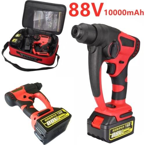 88VF Rotary Hammer Drill Multifunction Electric Hammer Drill Lithium Electric Hammer High Power Electric Drill with Bag for Home