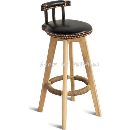 American Bar Chair Solid Wood Vintage Bar Chair Rotary Front Desk Chair Household High Stool Bar Stool