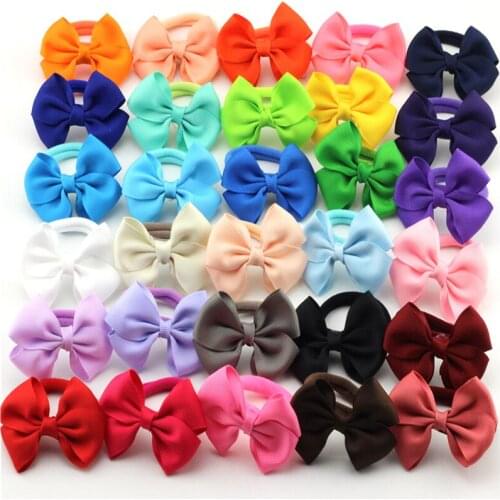 2.5"Ribbon bows with clips girl bows Boutique HairClip Headwear baby hair bows Elastic Hair Tie Rope Kids Hair Accessories 20pcs