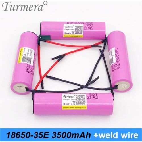 Turmera 18650 35E 3500mAh Battery 15A Welding Wire for 12V 16.8V 18V 21V 25V Electric Drill Screwdriver Battery and E-bike Use A