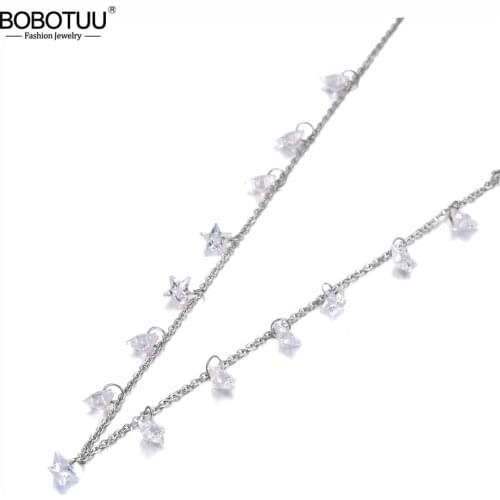 BOBOTUU Fashion Bohemia Stainless Steel White Star CZ Crystal Choker Necklace Office/Career Pendant Necklace For Women BN20089
