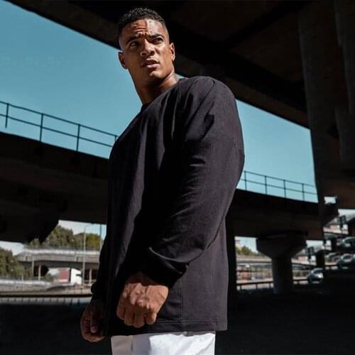 Brand Plain Gym Clothing Fitness Mens Oversized T Shirt Outdoor Hip Hop Streetwear Loose Long Sleeve T-shirt Bodybuilding Tshirt